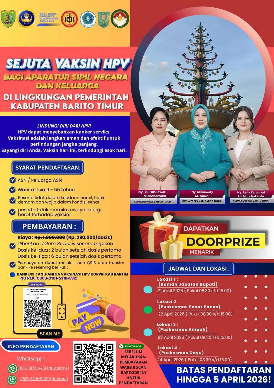 Baru 443 Peserta yang  Mendaftar, Bupati Bartim Imbau ASN dan Keluarga Ikut Vaksin HPV