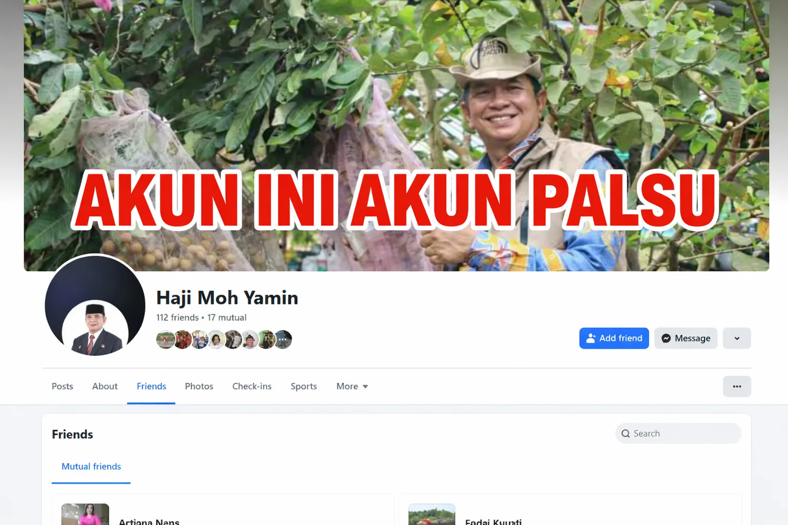 Waspada Penipuan! Muncul Akun Palsu Mengatasnamakan Bupati Barito Timur M.Yamin