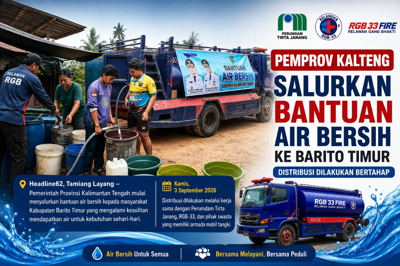 Pemprov Kalteng Salurkan Bantuan Air Bersih ke Barito Timur, Distribusi Dilakukan Bertahap