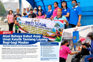 Atasi Bahaya Kabut Asap, Umat Katolik Tamiang Layang Bagi-bagi Masker