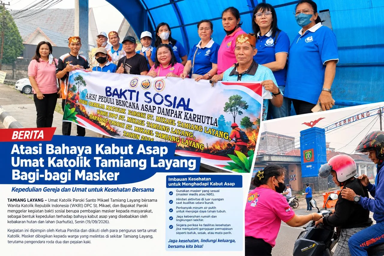 Atasi Bahaya Kabut Asap, Umat Katolik Tamiang Layang Bagi-bagi Masker